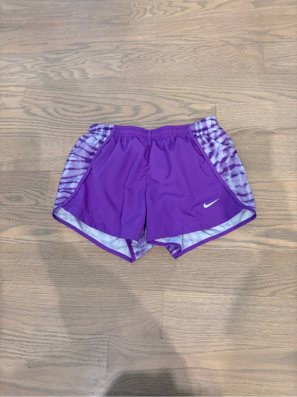 Nike Purple Girls' Athletic Shorts with Tie-Dye Side Panels